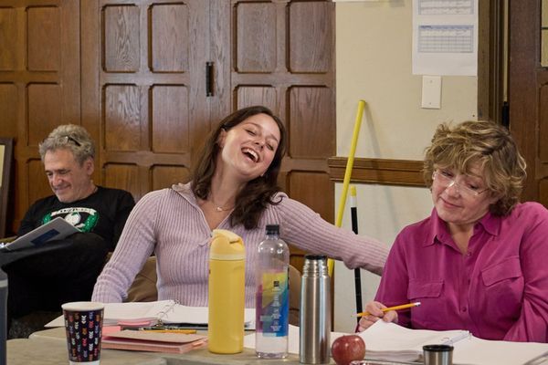 The cast from left: Emma Wallach (Noa, Rabin?s granddaughter; Inbal, assistant to the Prime Minister; and Shalhevet, fellow law student and Yigal?s one-time love interest); Nicole Halmos (Leah, Rabin? 9
