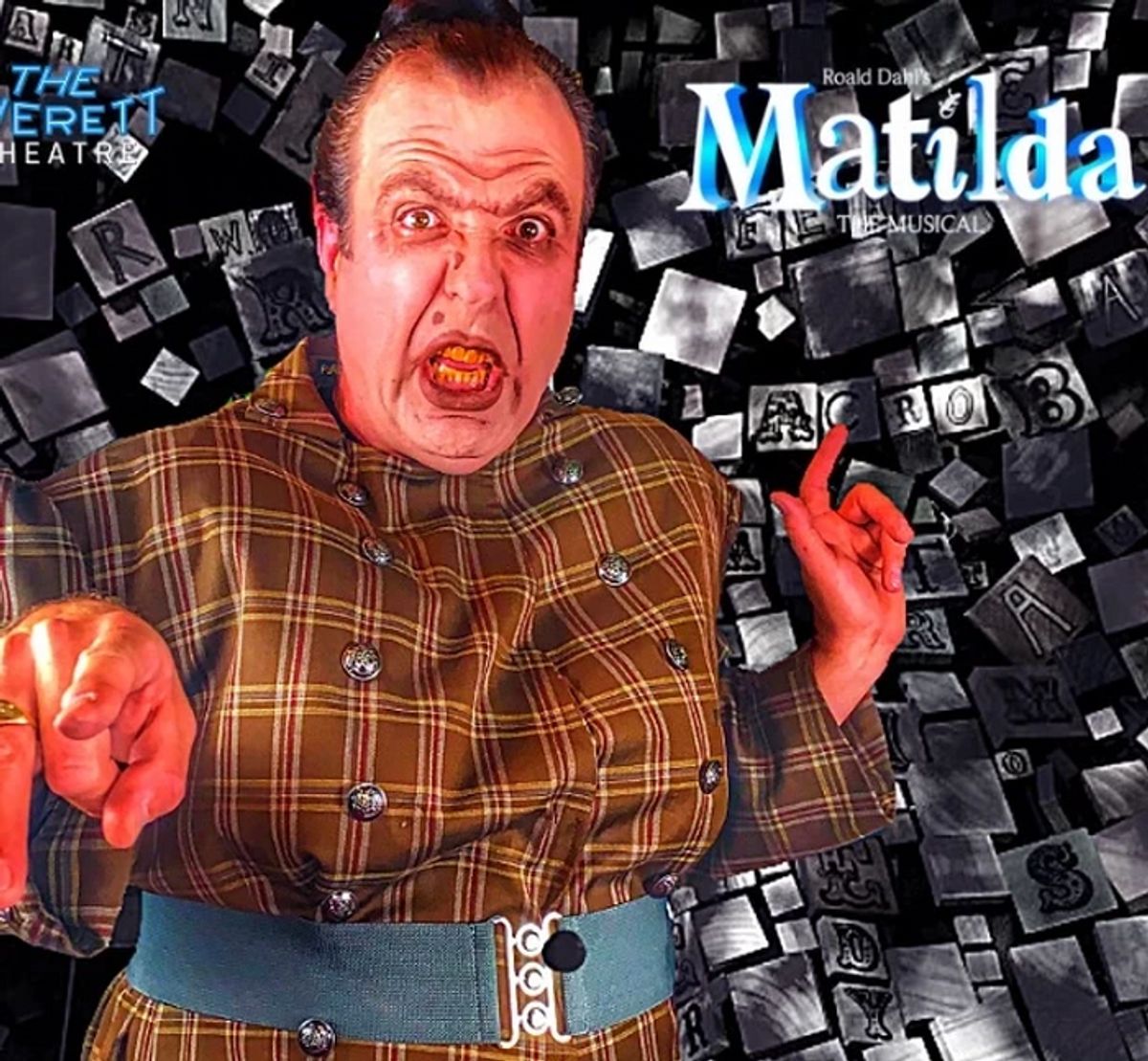 Bob Gatchel as Miss Agatha Trunchull in MATILDA THE MUSICAL at The Everett Theatre… Photo