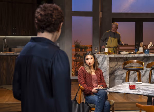 Laura Gordon, Mai Abe and Andrew May in DINNER WITH THE DUCHESS. Photo: Michael Brosilow. 1