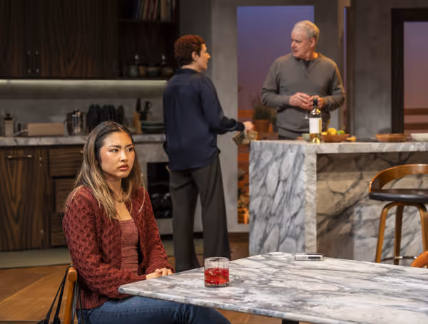 Mai Abe, Laura Gordon and Andrew May in DINNER WITH THE DUCHESS. Photo: Michael Brosilow. 2