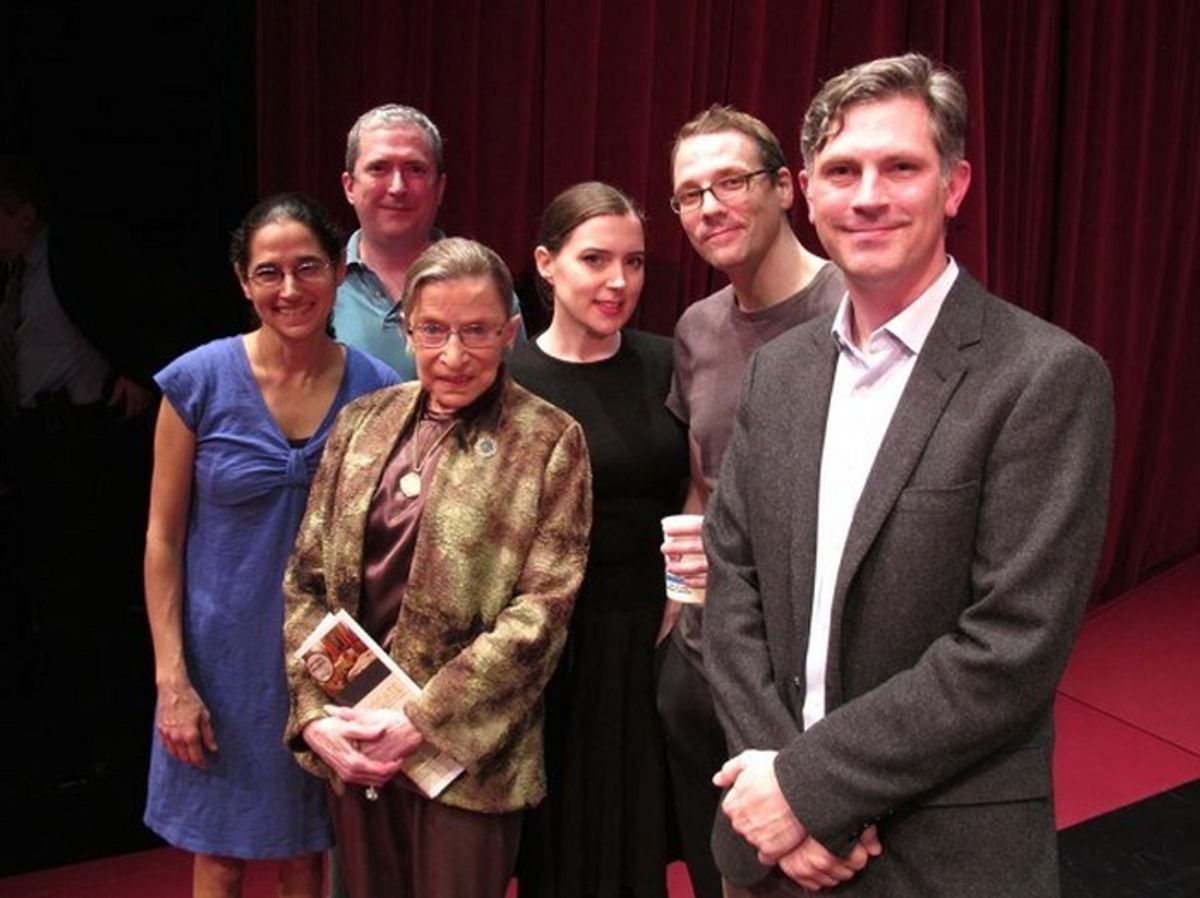 Supreme Court Justice Ruth Bader Ginsburg posing with members of the cast of Arguendo Photo