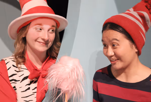 Sophia Wentz as the Cat in the Hat and Katelen Estrada as Jojo, in Muhlenberg Theatre & Dance's SEUSSICAL, June 12-27 1