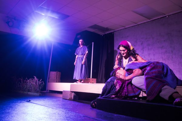 Rory Williams as Aaron, Mantra Rostami as Tzipporah, Kang Lee as Moses 1