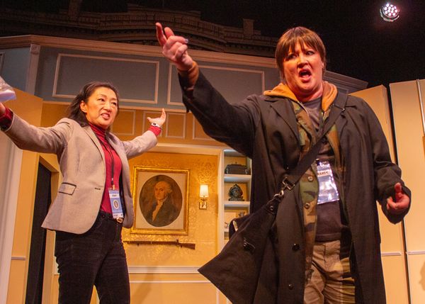 Miran Robarts (as Jean) and Dana Duff (as Bernadette) in POTUS at Elmwood Playhouse 1