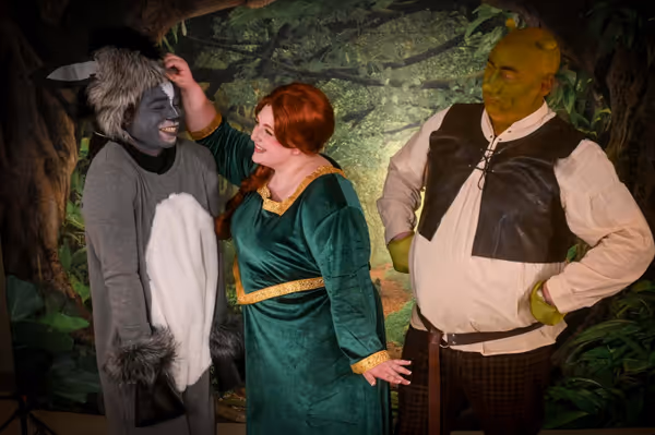 (L to R): Ki-Jana Moore as Donkey, Alexandra Overland as Fiona, and Ben Walker as Shrek. 10