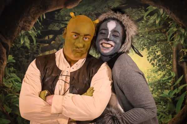 (L to R): Ki-Jana Moore as Donkey and Ben Walker as Shrek. 2
