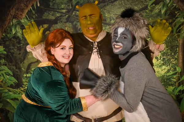 (L to R): Alexandra Overland as Fiona, Ben Walker as Shrek, and Ki-Jana Moore as Donkey. 12