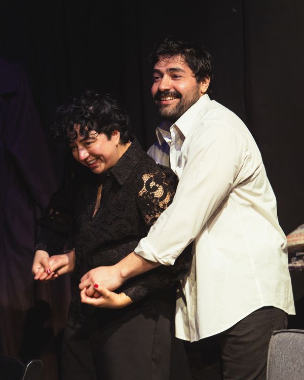 Jonathan J. Castro as George embraces Melanie Santos Cordero as Callie in Stop Kiss. Photo by MCP Photo. 9