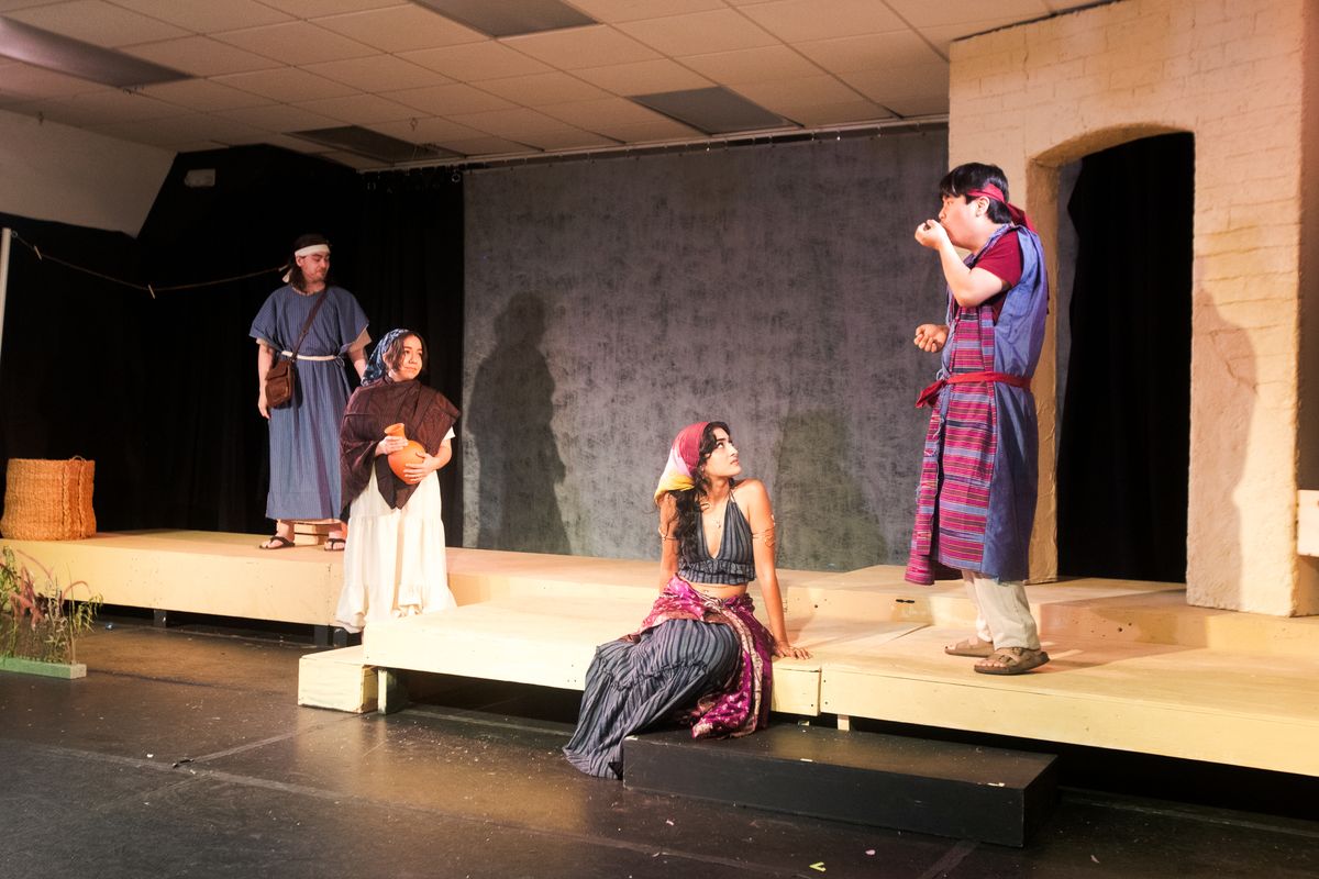 Rory Williams as Aaron, Catarina Cisneros as Miriam, Mantra Rostami as Tzipporah, and Kang Lee as Moses