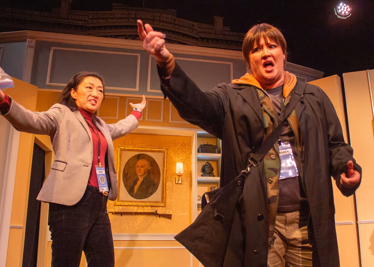 Miran Robarts (as Jean) and Dana Duff (as Bernadette) in POTUS at Elmwood Playhouse