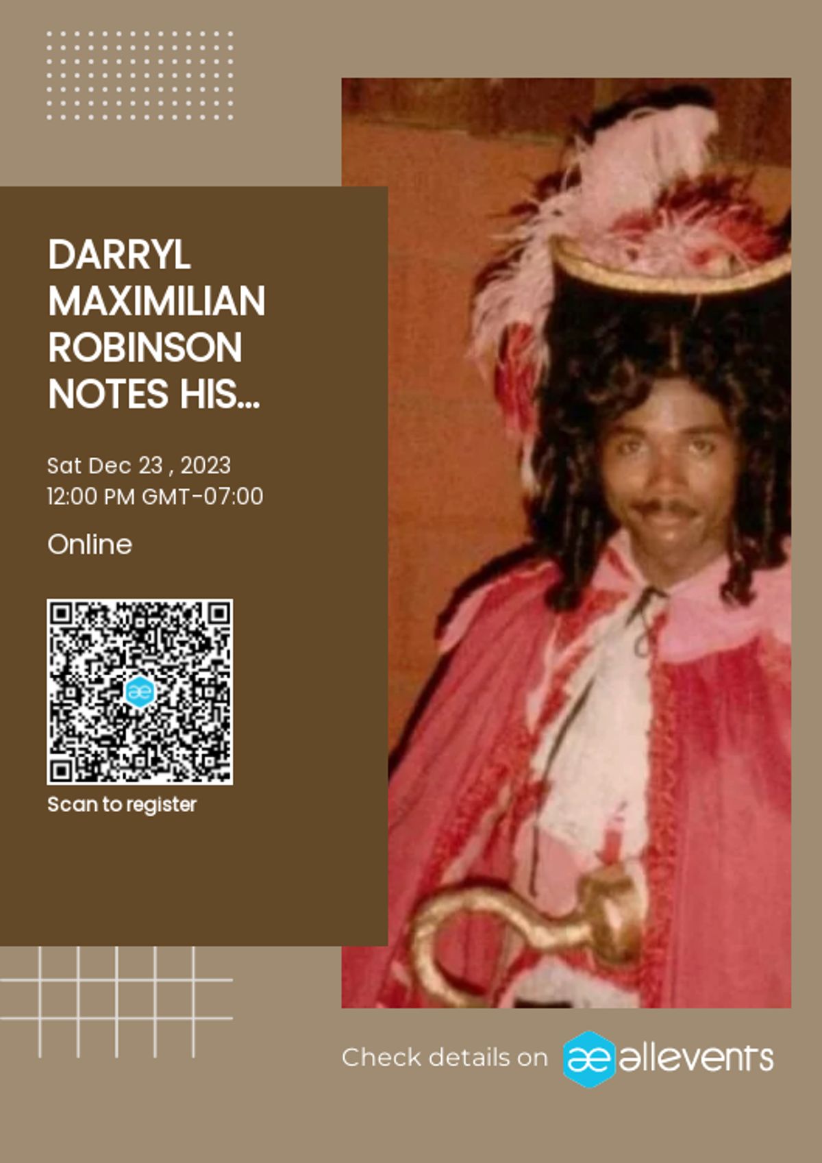 Yes, It Is A Little Bit Over-The-Top!: Here is a Promo Card of Darryl Maximilian Robinson as Captain Hook in the 1984 Enchanted Hills Playhouse revival of the classic musical Peter Pan.