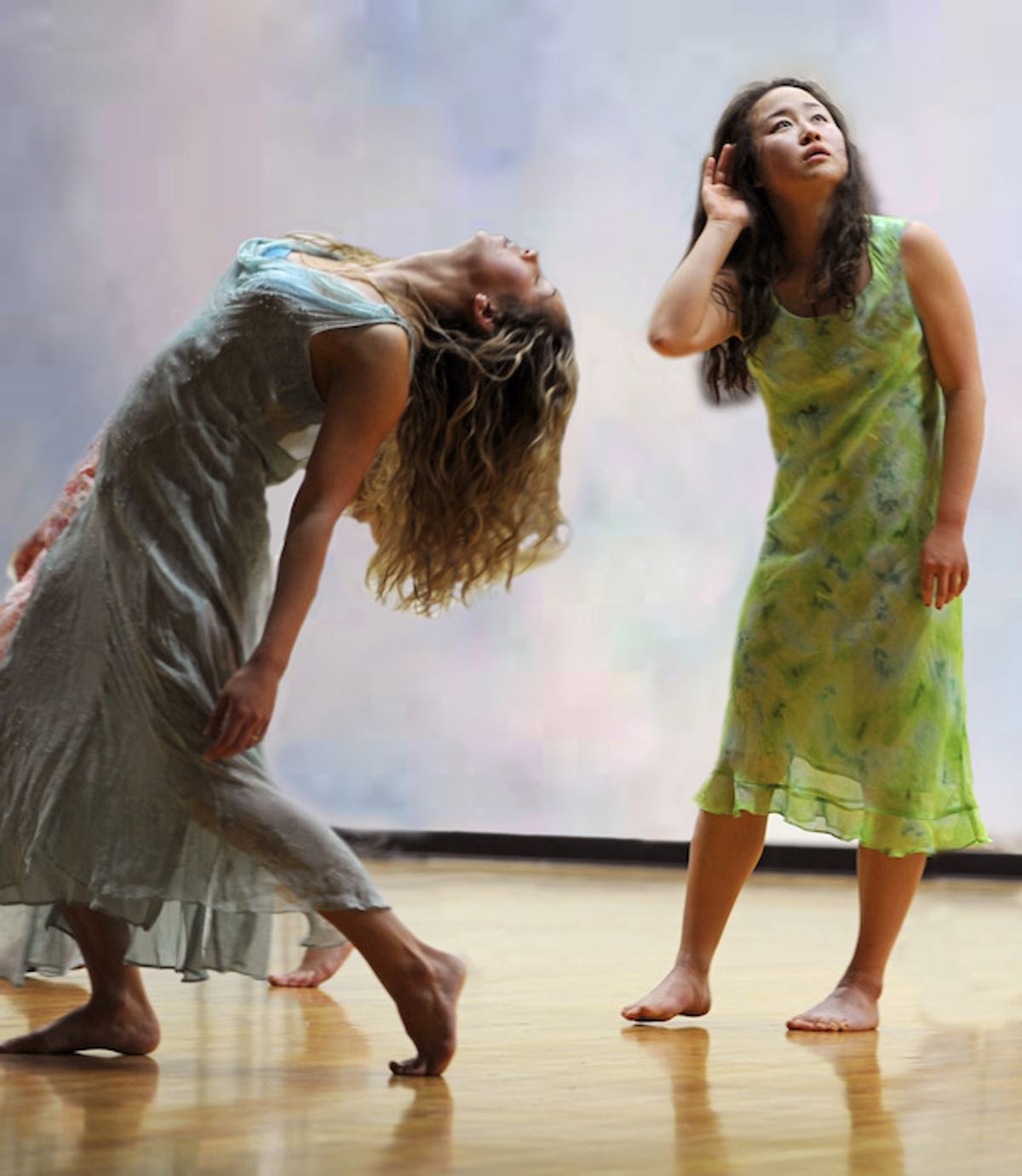 Sonoma State University dance students are featured in performances of original, eclectic and cutting-edge choreographed by Mark Haim and Scott Wells and dance faculty members Kristen Daley and Nancy Lyons. The Spring Dance Concert 2011 is presented May 6 to May 14 at the Evert B. Person Theatre on the campus of Sonoma State University. Pictured are SSU student dancers (L to R) Collette Van Gerwen and Lisa Kusanagi  Photo by Linnea Mullins.