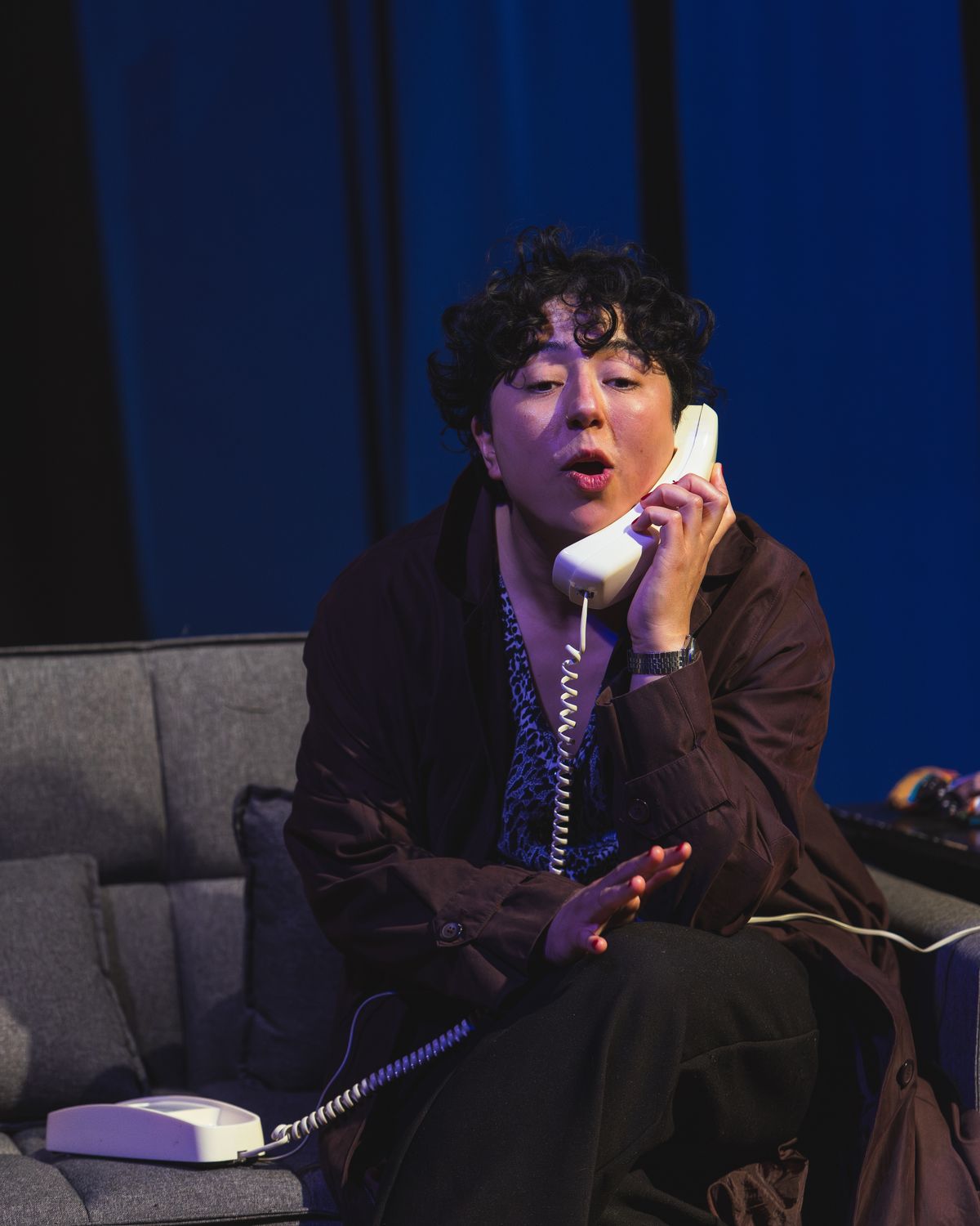 Melanie Santos Cordero as Callie on the phone in Stop Kiss. Photo by MCP Photo. Melanie Santos Cordero as Callie on the phone in Stop Kiss. Photo by MCP Photo.