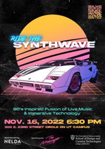 “Ride the Synthwave,” an ‘80s retro-futuristic fusion of live music, interactive games, and immersive technology on Wednesday, Nov. 16, 2022  