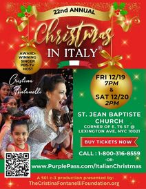 22nd-annual CHRISTMAS IN ITALY NYC starring Cristina Fontanelli FRI 12/19 (7PM) and SAT 12/20 (2PM)