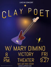 Live in Concert CLAY POET with comedian Mary Dimino  show poster