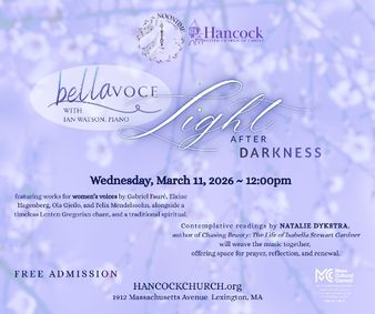 Bellavoce shares works for women's Voices for Hancock Church's free noontime concerts  show poster