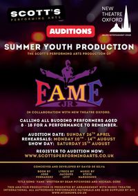 Fame Jr. Youth Production Auditions New Theatre Oxford show poster