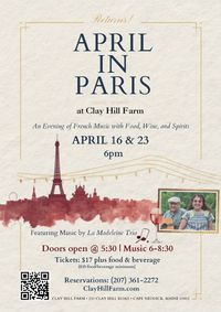 April in Paris: A Night of French Music, with Food, Wine and Spirits show poster