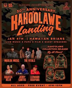 Kahoolawe 50: A Free Music Concert Celebrating the 50th Anniversary of the Kahoolawe Landing show poster