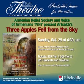 Armenian Relief Society and Voice Of Armenians TVNY present Artsakh's “Three Apples Fell from the Sky” show poster