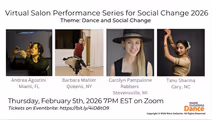 MDD broadcasts the first salon of its 16th annual Virtual Salon Performance Series for Social Change (VSPS) 2026 on Thursday, February 5, at 7 PM ET