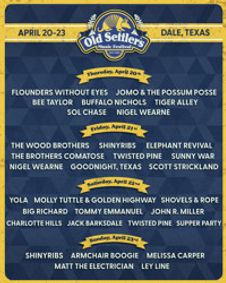 36th Annual Old Settler's Music Festival taking place April 20-23, 2023 show poster