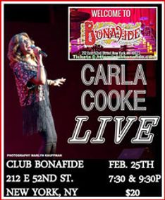 Carla Cooke LIVE at Club Bonafide show poster