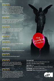 The Junkie Miracles by Des Dillon ( i'm No A Billy He's A Tim) Carnegie Hall Dunfermline 14th March show poster