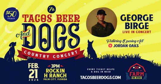 GEORGE BIRGE LIVE -FEB 21 - PALM CITY - TACOS BEER and DOGS COUNTRY CONCERT show poster