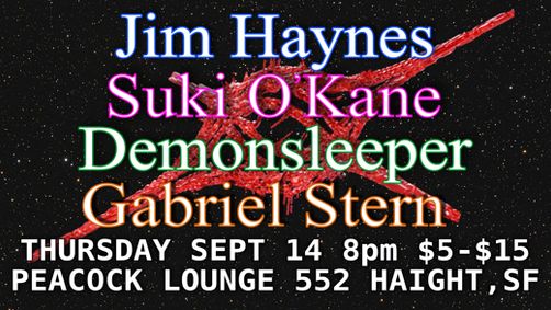 Jim Haynes, Suki O'Kane, Demonsleeper, Gabriel Stern show poster
