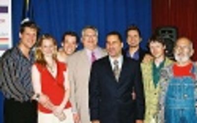 Christopher Sieber, Laura Linney, John Tartaglia, Harvey Fierstein, Senator David A.  Photo