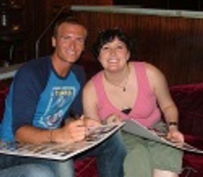 John Hill and Natalie Joy Johnson signing Bare posters Photo