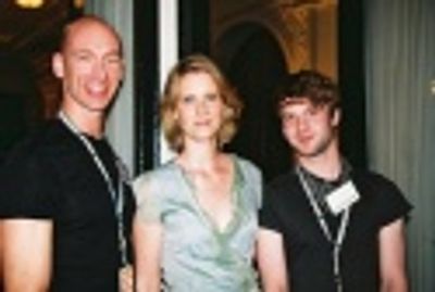 Cynthia Nixon with Trevor Project Volunteers, Joel Russell and Daniel Erickson Photo