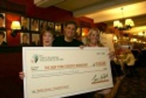 Martha Clarke, Jim Nicola and Heather Randall with the check (as Tony Randall's Sardi Photo