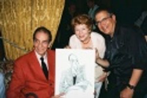 Alvin Colt, Anne Jackson and caricature artist Ken Fallin with his drawing of Alvin Photo