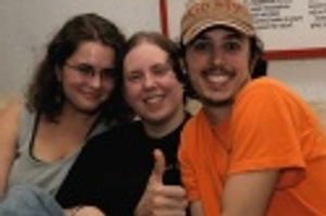 Annette Adamska, Hannah Woodward (stage manager), and Joe Powell (set designer) Photo