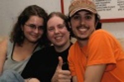 Annette Adamska, Hannah Woodward (stage manager), and Joe Powell (set designer) Photo