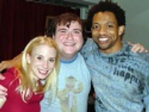 Spelling Bee Love backstage - Sarah Saltzberg, Todd Buonopane
and Derrick Baskin Photo