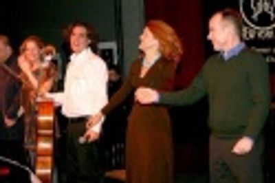 The stars and director bow to the sold-out crowd: Kelli O'Hara, Peter Sachon, Victori Photo