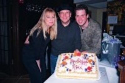 Barri McPherson, Mark Schoenfeld and Timothy Boynton with a celebration cake for Mark Photo