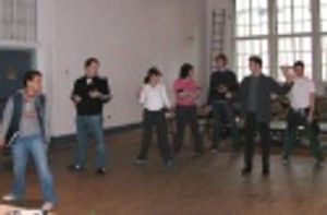 Choreographer Andy Blankenbuehler stages the opening number  Photo
