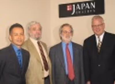 (from left) Amon Miyamoto, Stephen Sondheim, John Weidman, Japan Society President Fr Photo