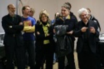 Rick Lombardo (far right) discussing the show Photo