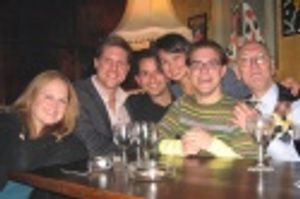 The Broadway Cares staff with Sieber and Henson: Trisha Doss, Christopher Sieber, Chr Photo