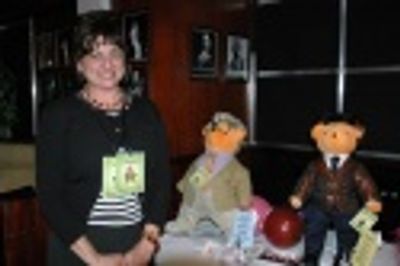 Rosi Zingales with Frankie Valli, Jersey Boys Bear, 2006 -$4,250 and Jiminy Glick Bea Photo
