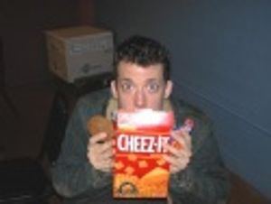 John Tartaglia stopping for a snack on his way into Sunday's
sitzprobe... Photo