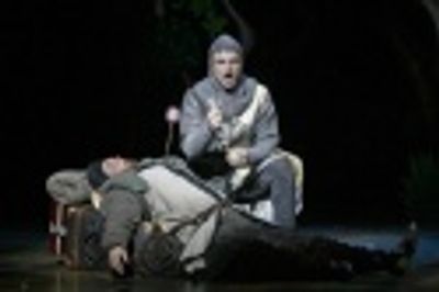 Randal Keith (lying down) as Concorde and J. Anthony Crane as Sir Lancelot Photo