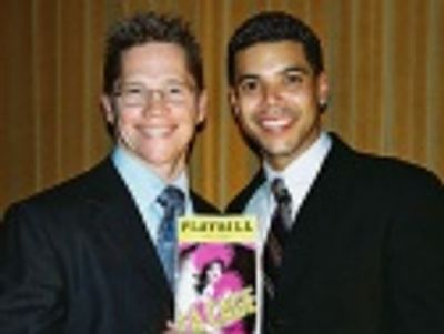 Jack Noseworthy (holding up his opening night Playbill)
and Wilson Cruz Photo