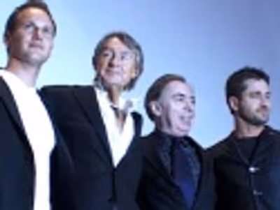 Patrick Wilson, Joel Schumacher, Lord Andrew Lloyd Webber
and Gerard Butler after th Photo
